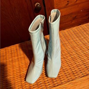 Blue leather booties